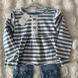 NWT Blue and White Striped Long Sleeve Kids Top with Matching Leggings